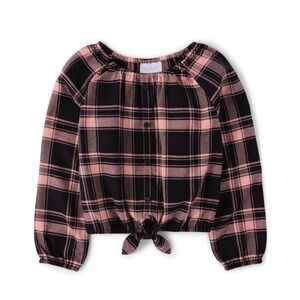 Girls‎ Long Sleeve Plaid Tie Front Top The Children's Places S. M Pink and Black